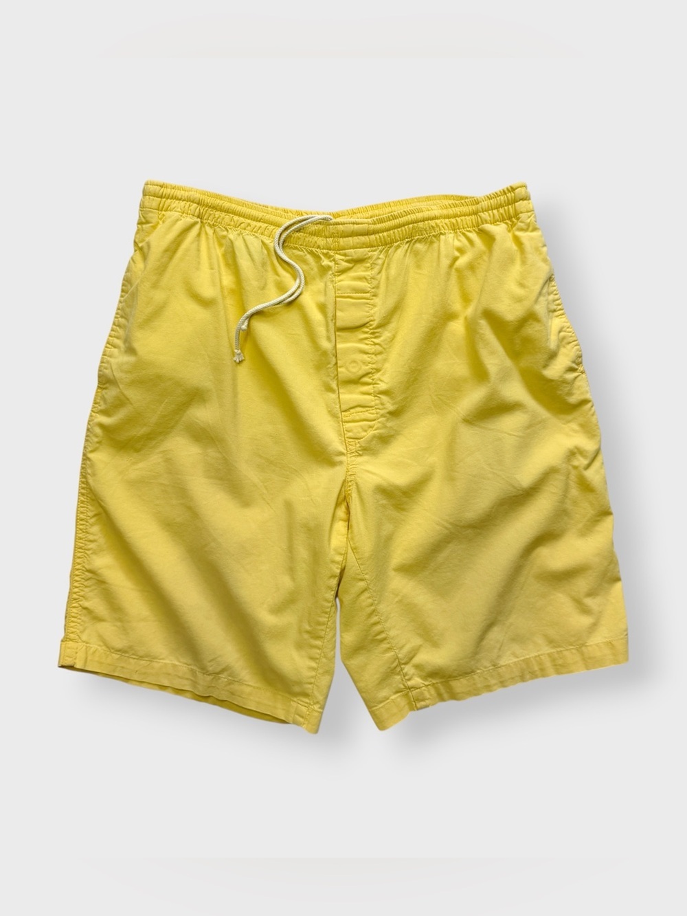 Vintage 90s Generra Yellow Shorts, Button Fly Elastic Waist, Pockets Hypercolor